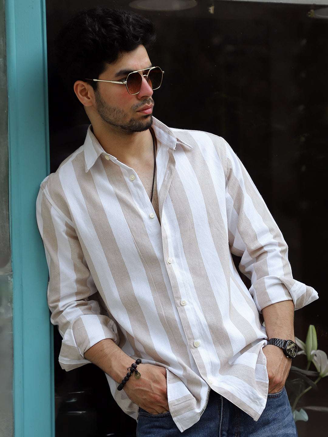 Oaken Espresso Brown Stripe Linen Shirt