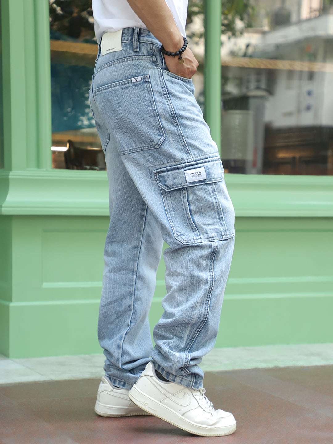 Caventor Ice Blue Baggy Fit Denim Cargo