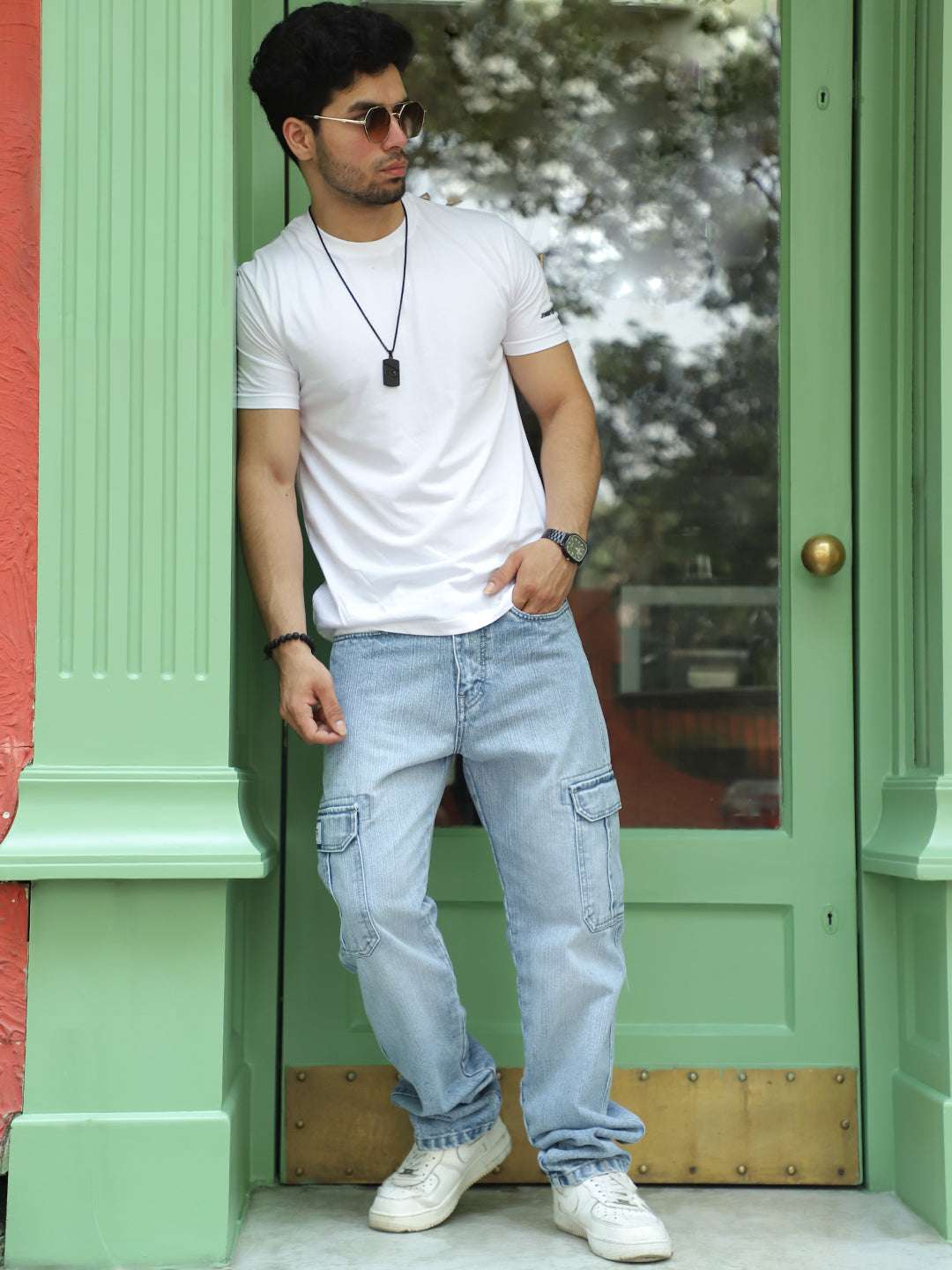 Caventor Ice Blue Baggy Fit Denim Cargo