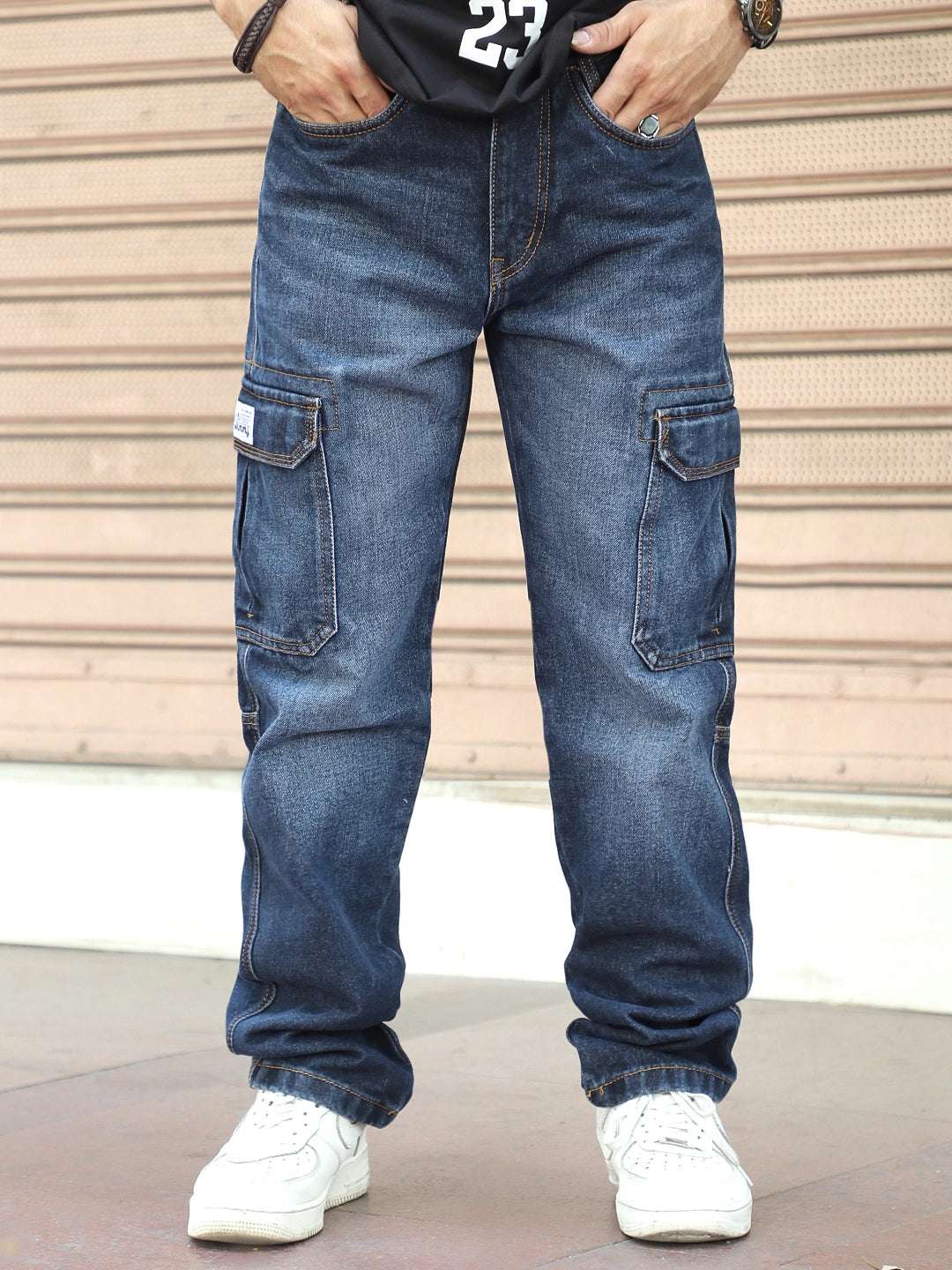Midnight Dark Blue Denim Cargo