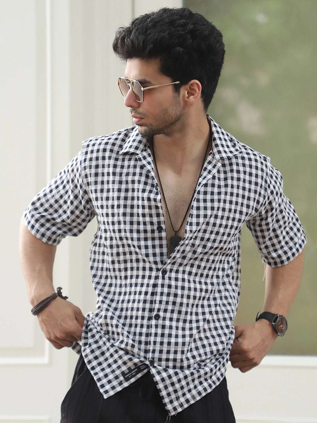 Silvan Stitch Black Half Sleeve Shirt