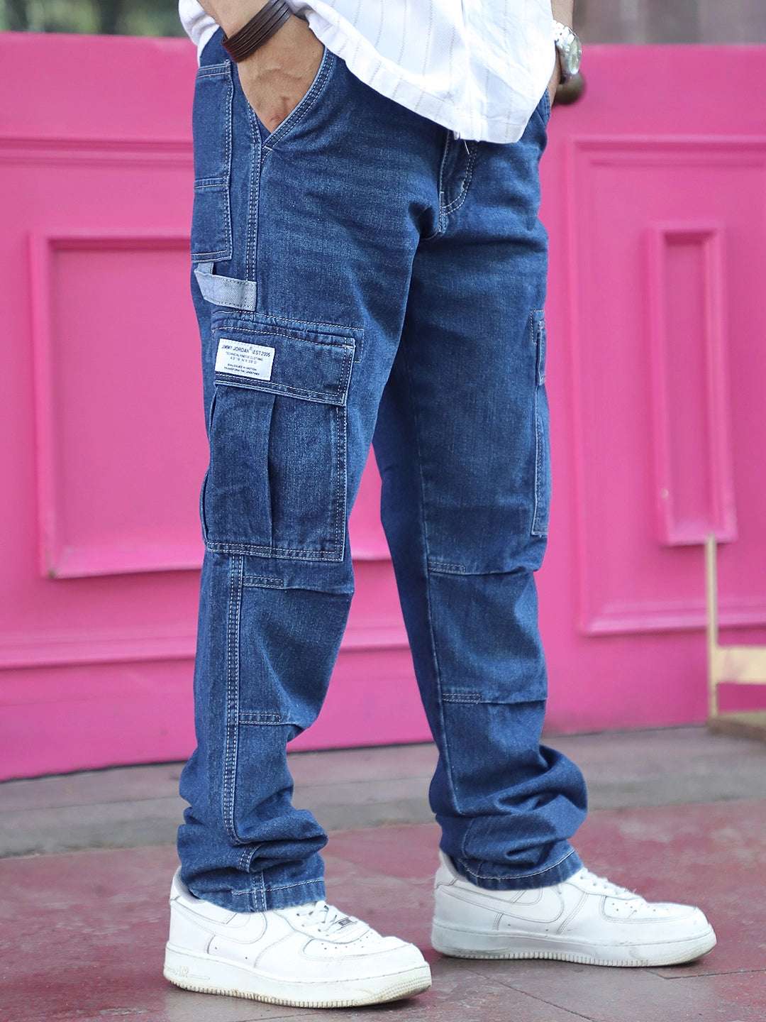 Celshade Blue Baggy Fit Denim Cargo