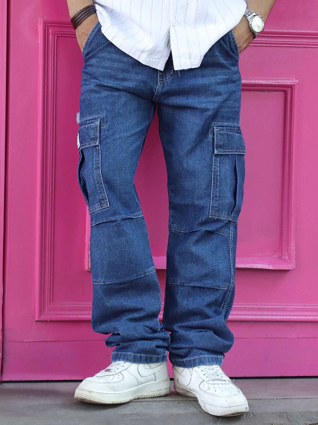 Celshade Blue Baggy Fit Denim Cargo