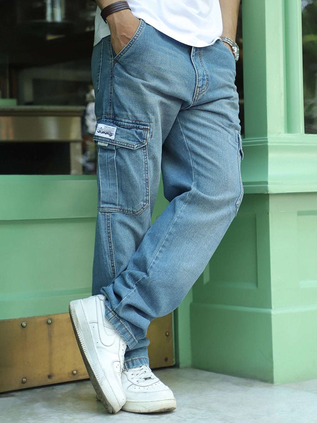 Vireon Tint Blue Baggy Fit Denim Cargo