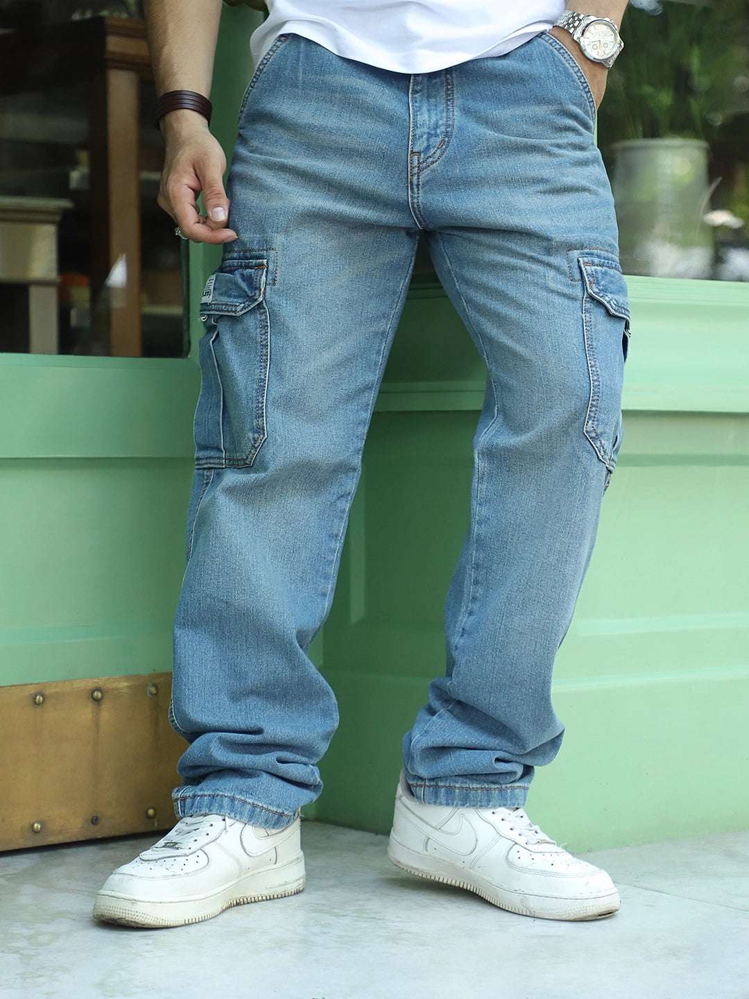 Vireon Tint Blue Baggy Fit Denim Cargo