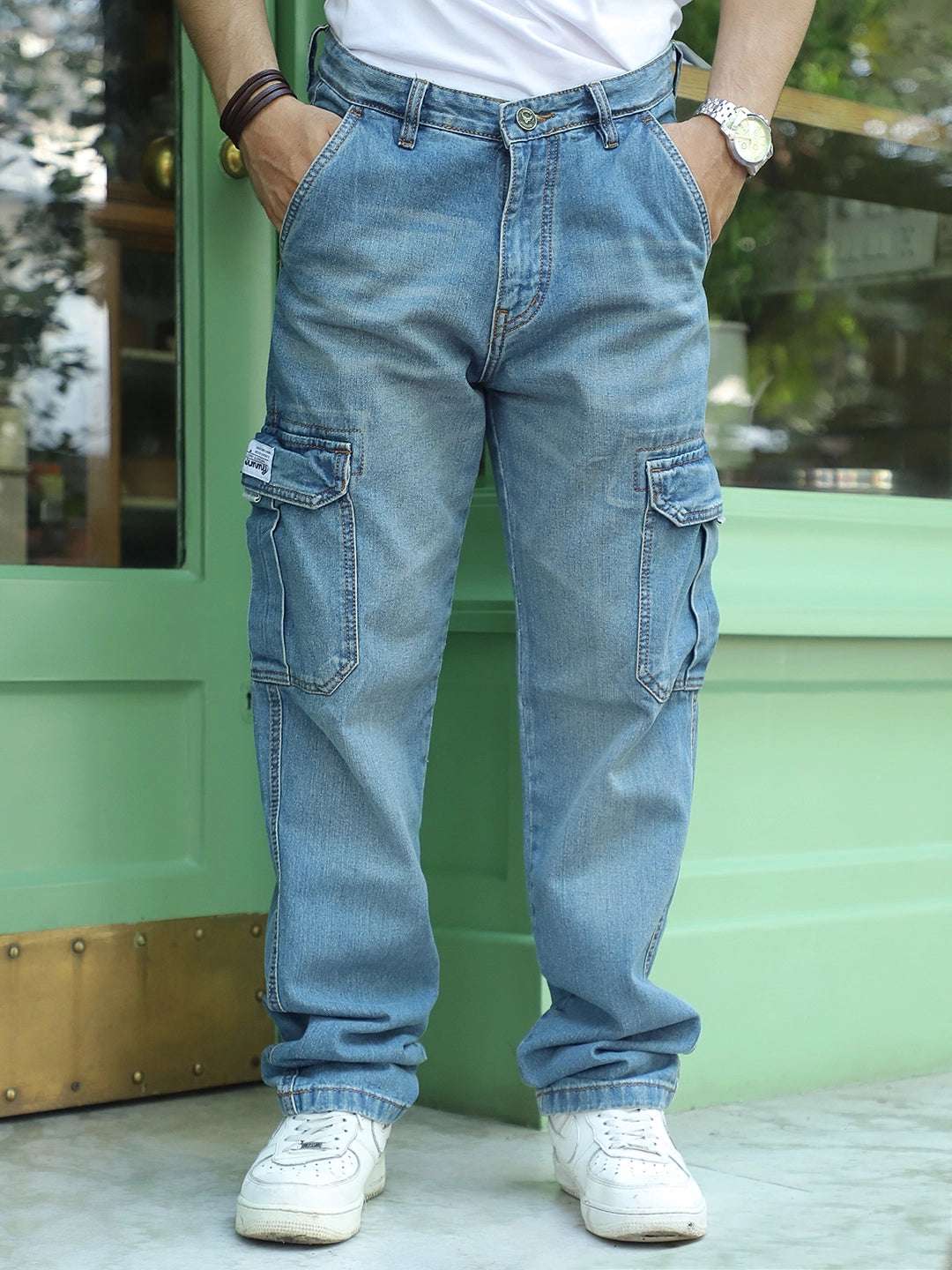 Vireon Tint Blue Baggy Fit Denim Cargo