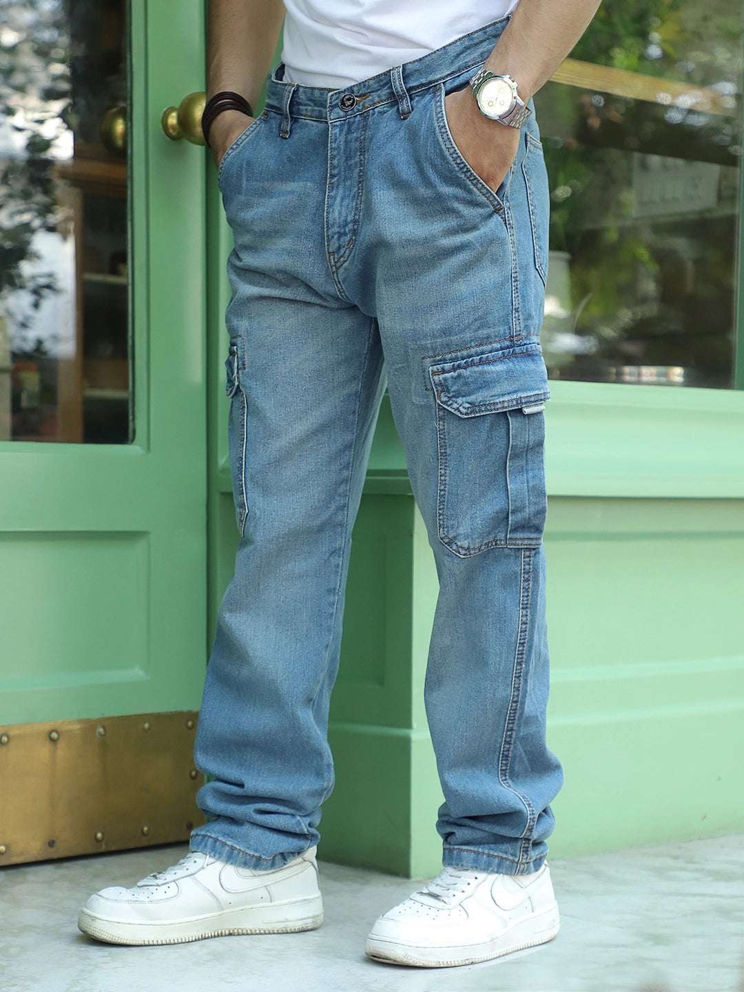 Vireon Tint Blue Baggy Fit Denim Cargo