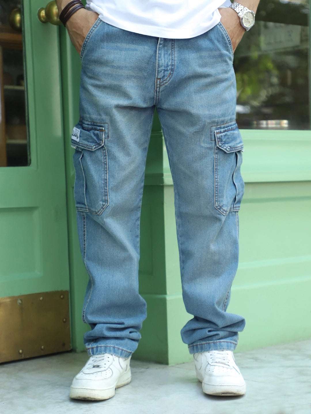 Vireon Tint Blue Baggy Fit Denim Cargo