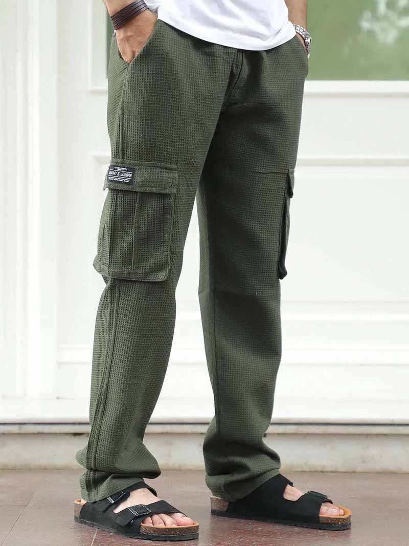 Tavrix Olive Green Baggy Fit Textured Trousers