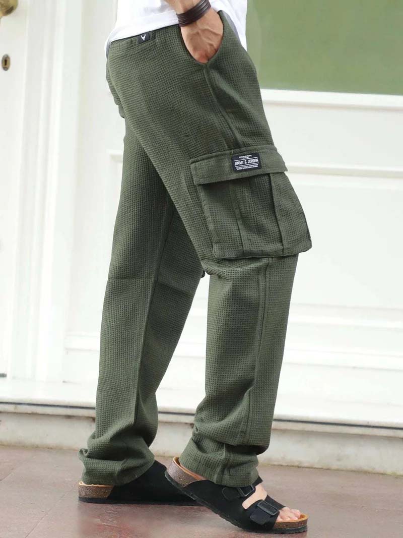 Tavrix Olive Green Baggy Fit Textured Trousers