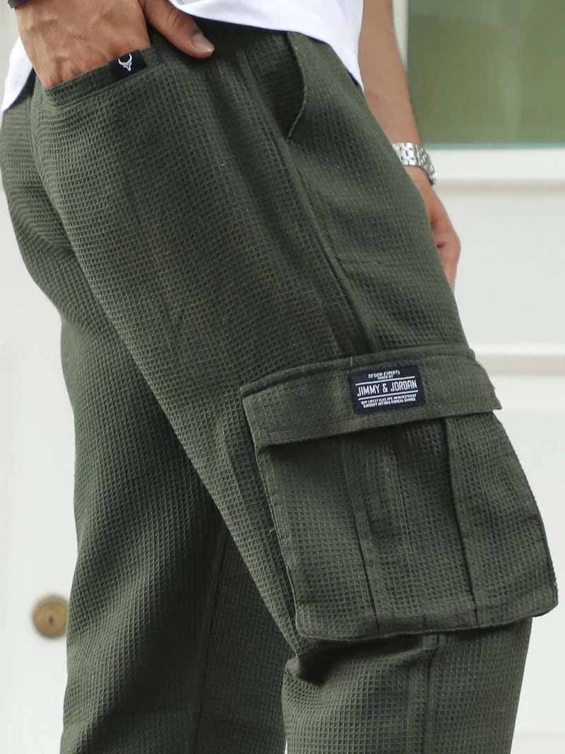 Tavrix Olive Green Baggy Fit Textured Trousers