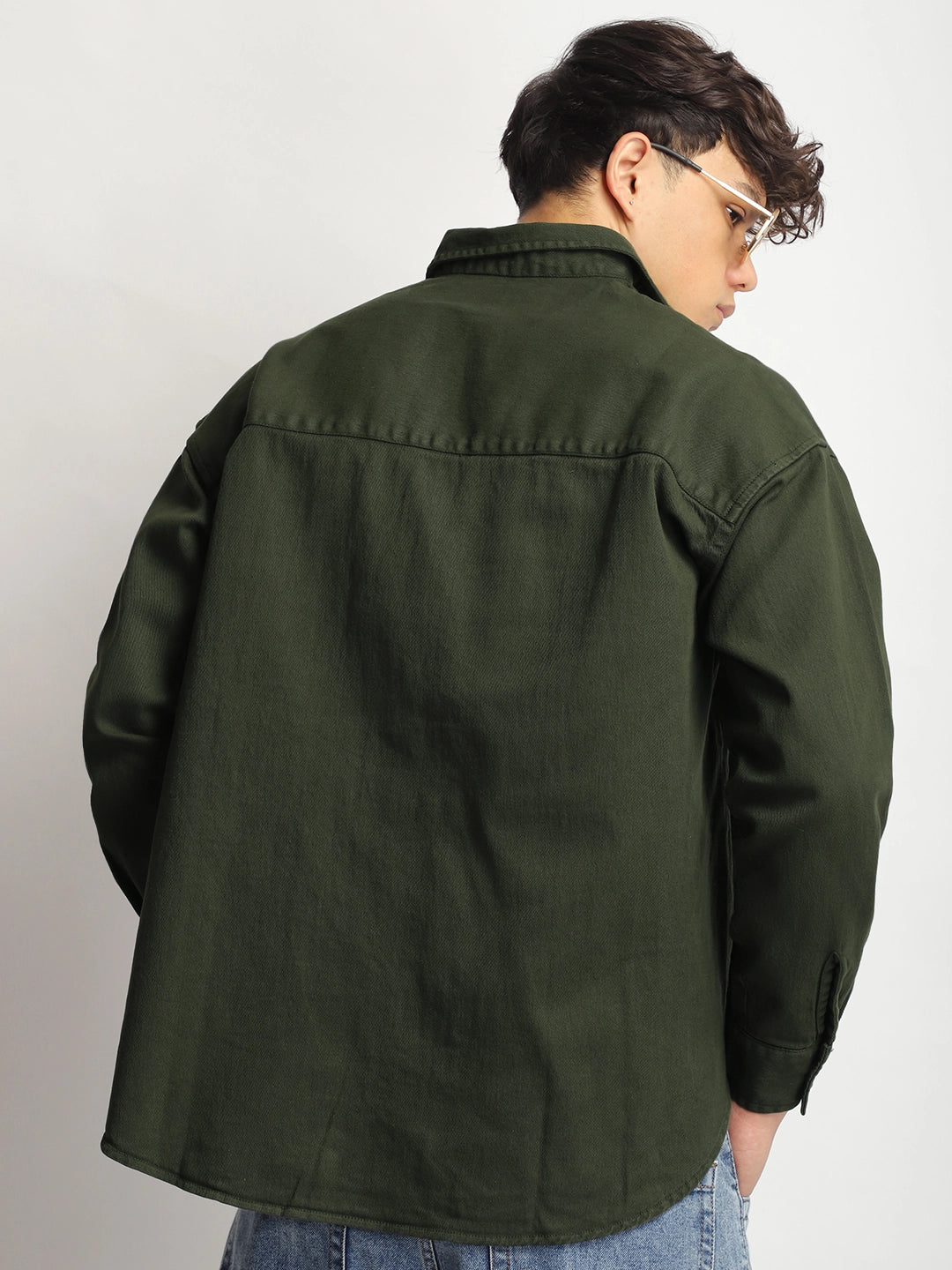 Crown Street Olive Green Oversized Denim Shirt