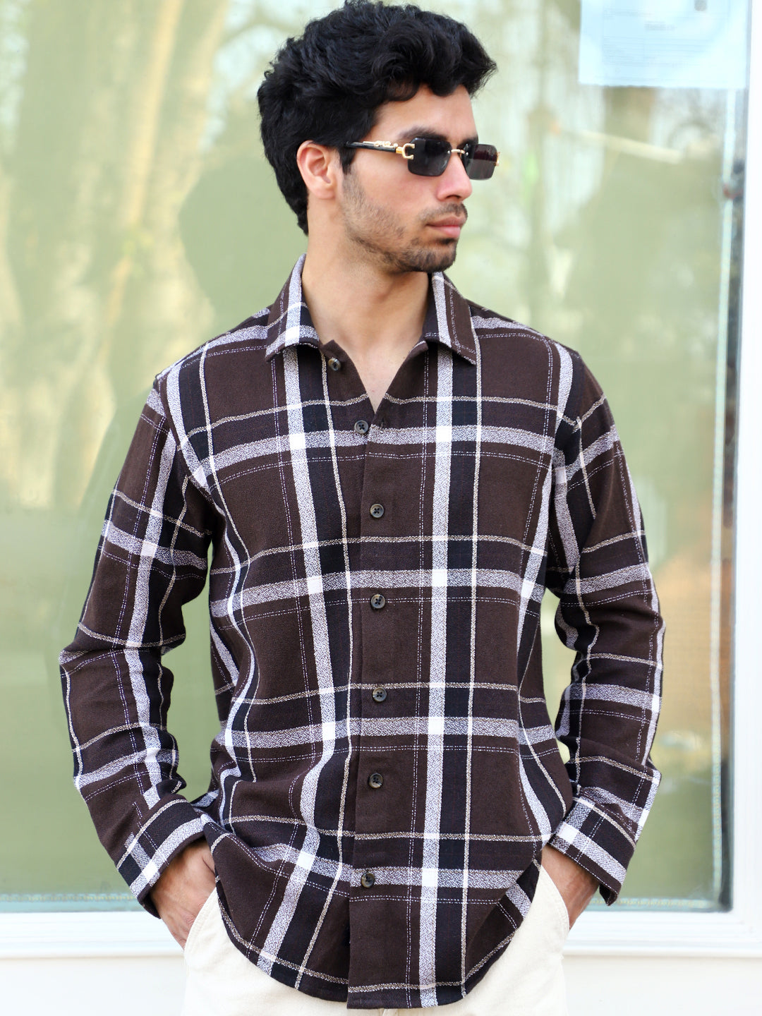 Bloom State Dark Brown Check Full Sleeve Shirt