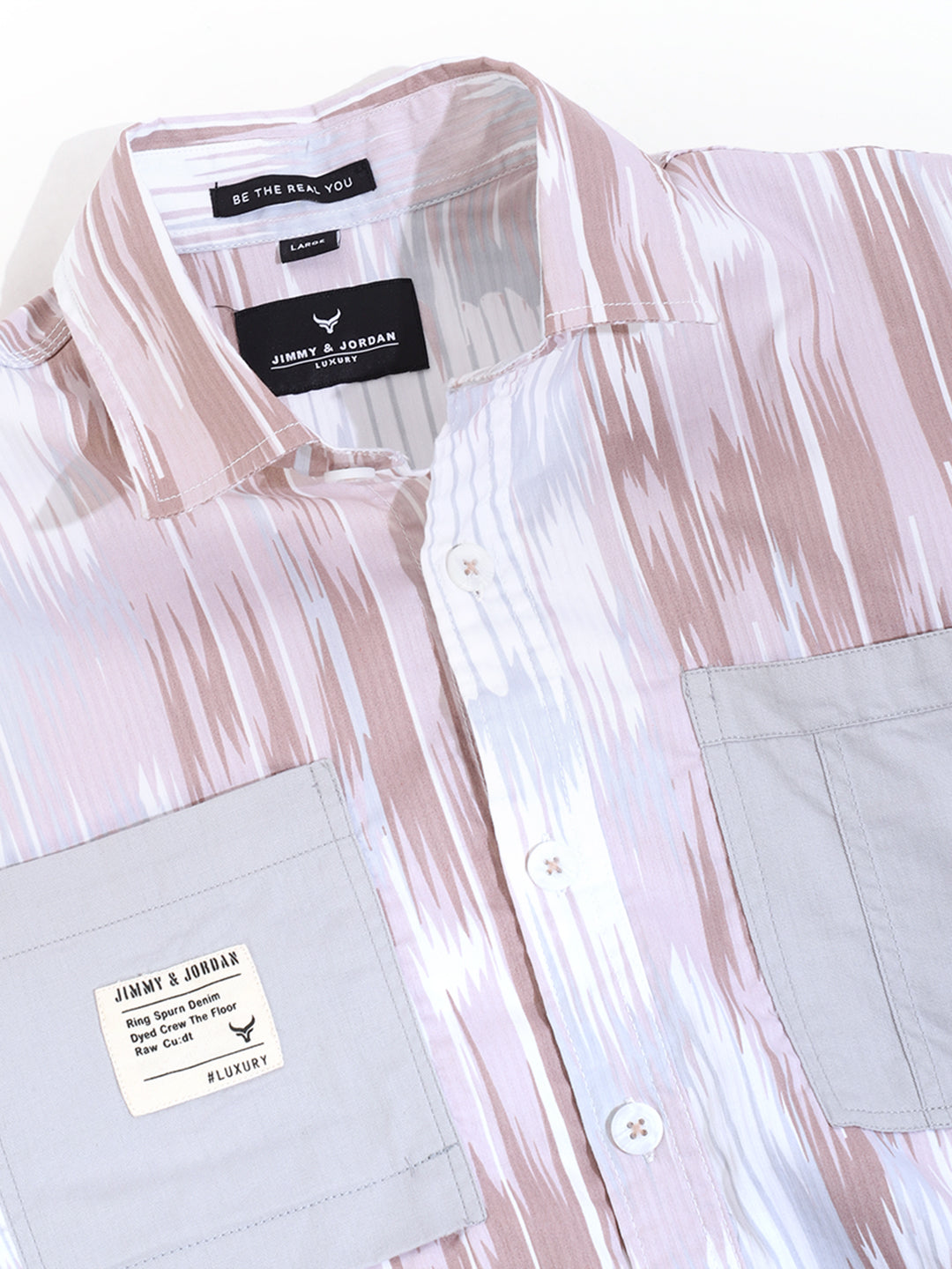 Peach Canvas Lace Print Half Sleeve Shirt