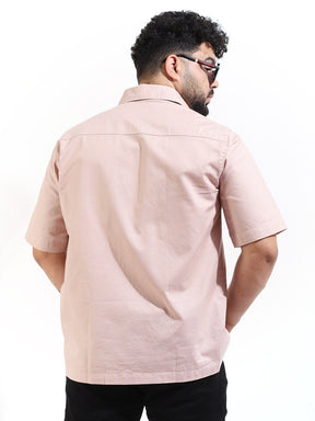Peach Oxford Lycra Half Sleeve Cargo Shirt