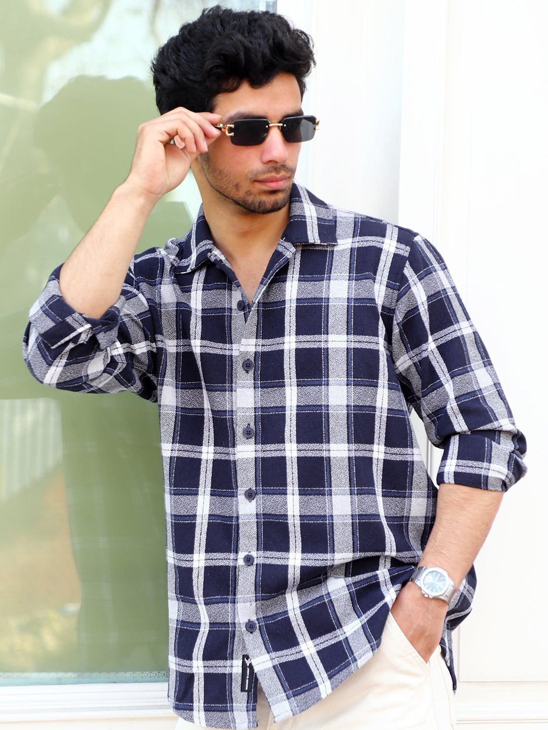 Bloom State Dark Blue Check Full Sleeve Shirt