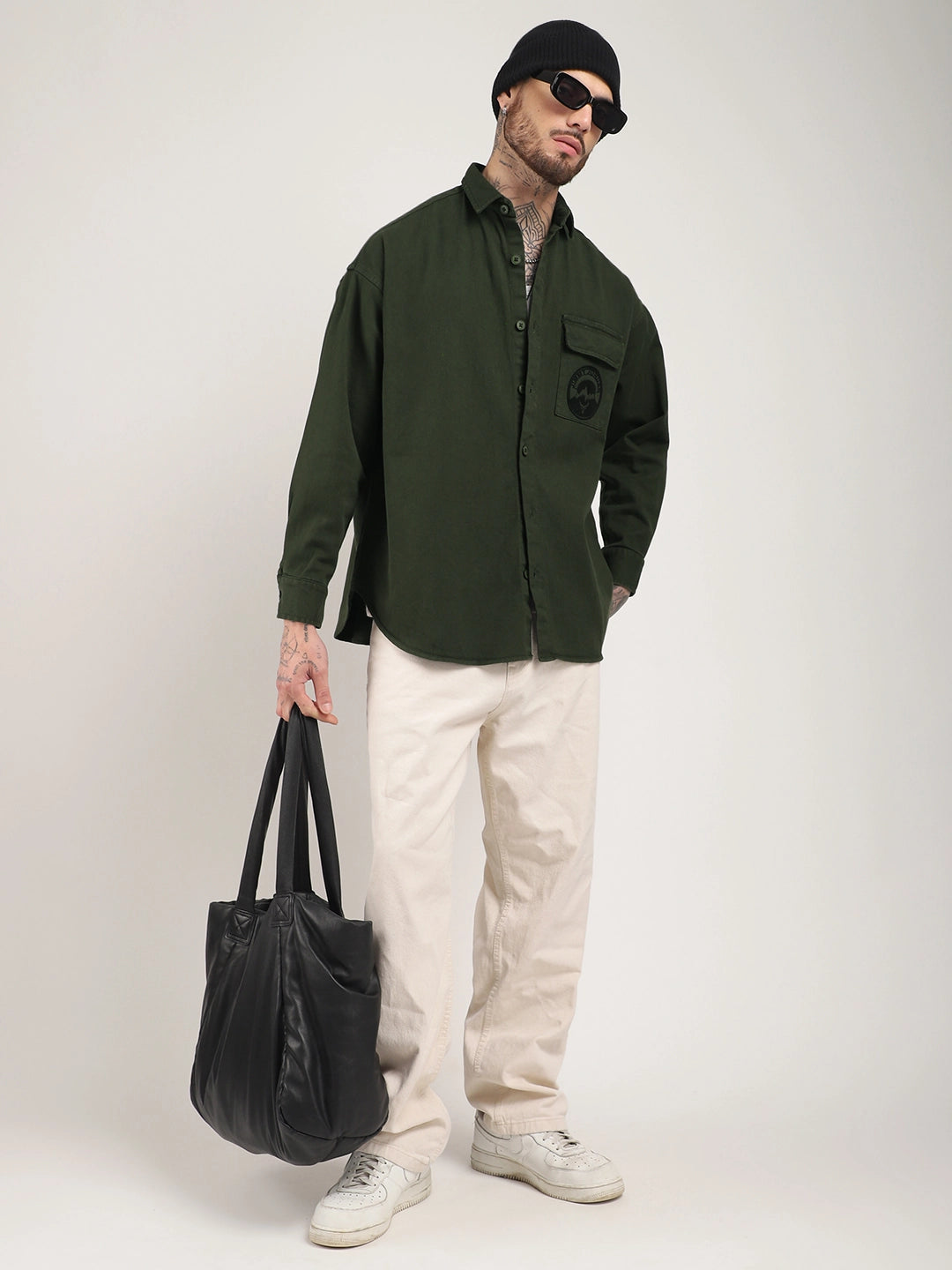 Crown Street Olive Green Oversized Denim Shirt