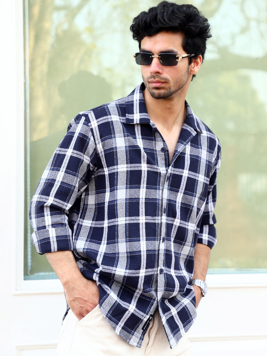 Bloom State Dark Blue Check Full Sleeve Shirt
