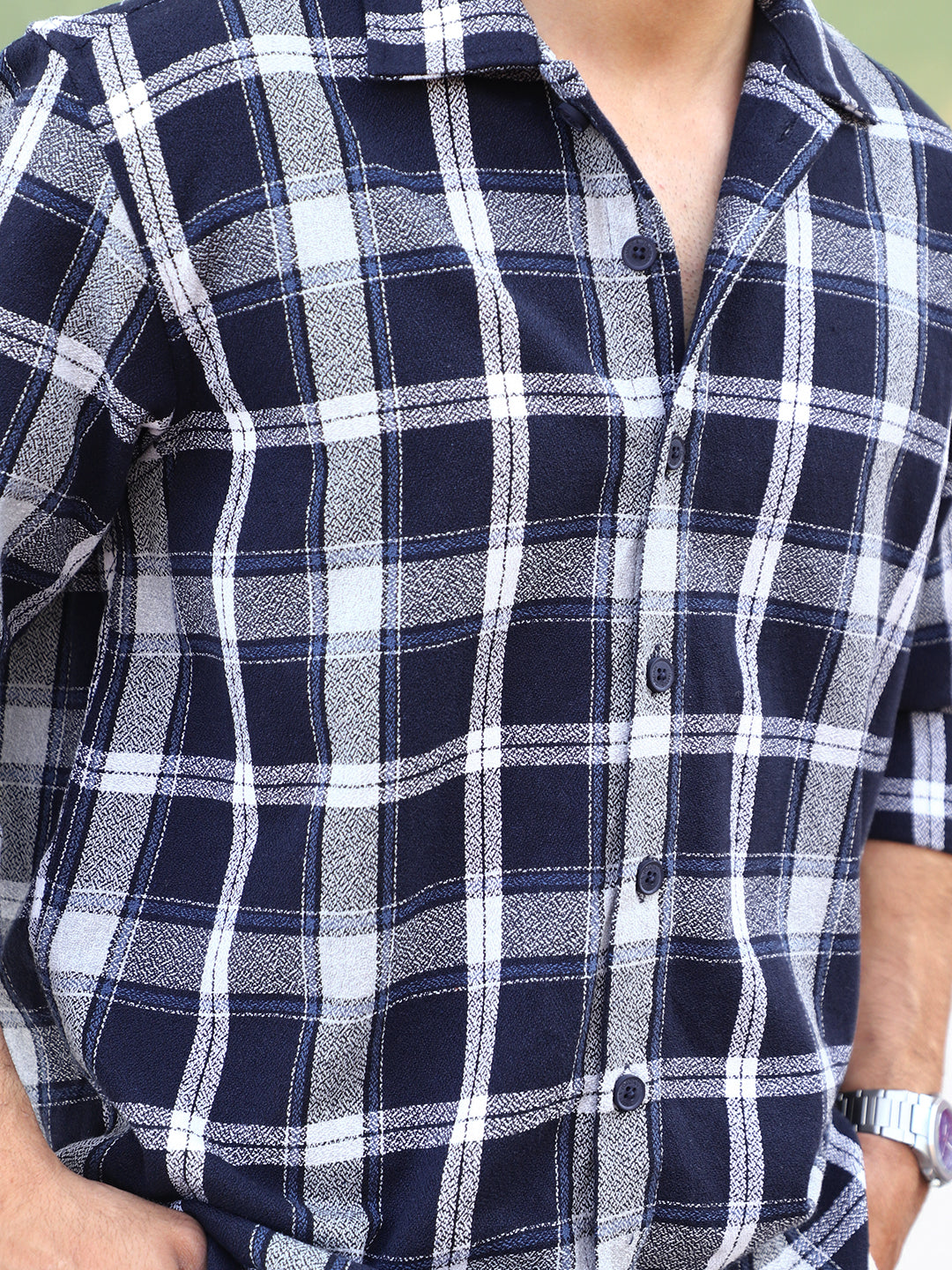 Bloom State Dark Blue Check Full Sleeve Shirt