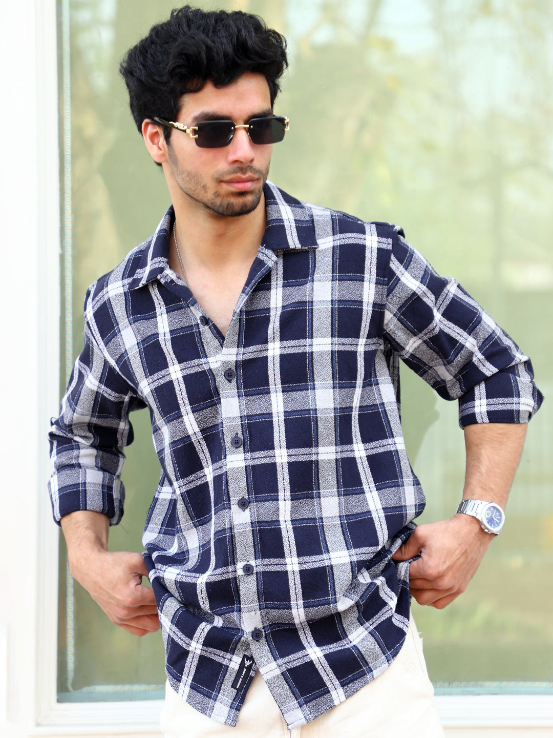 Bloom State Dark Blue Check Full Sleeve Shirt