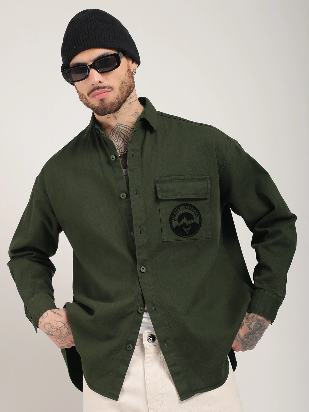 Crown Street Olive Green Oversized Denim Shirt