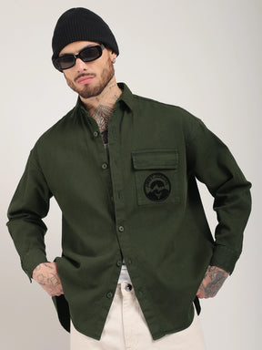 Crown Street Olive Green Oversized Denim Shirt