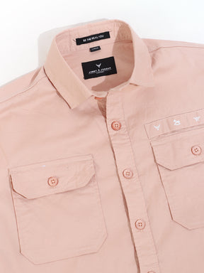 Peach Texture Solid Plain Half Sleeve Shirt