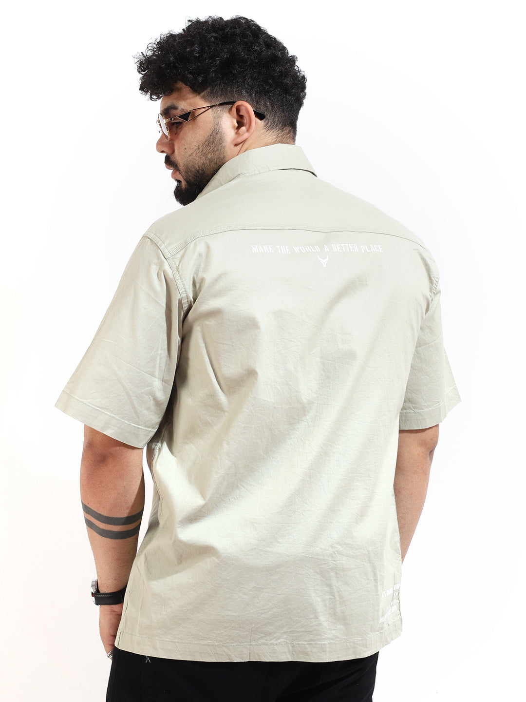 Mint Green Texture Solid Plain Half Sleeve Shirt