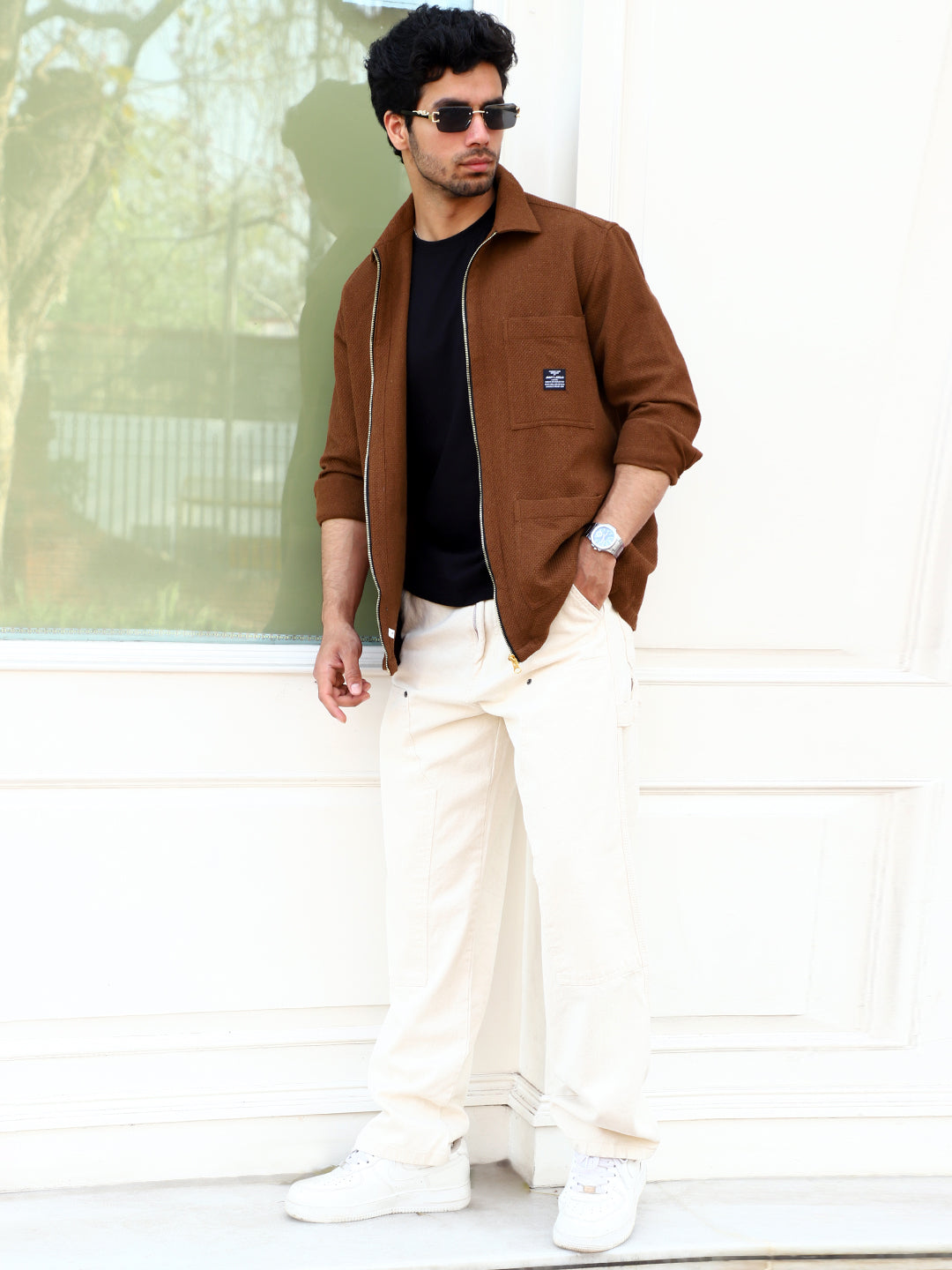 Honey Drift Brown Ribbed Shacket