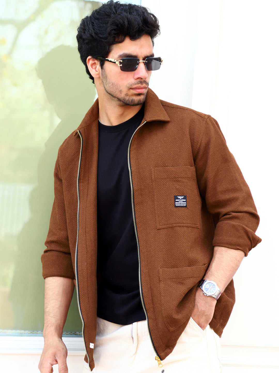 Honey Drift Brown Ribbed Shacket