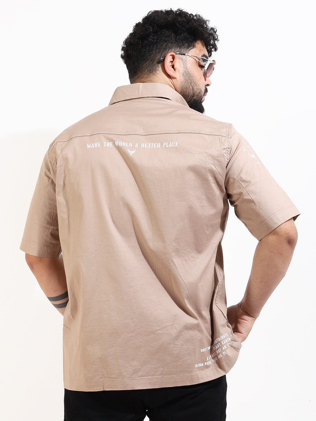 Khaki Texture Solid Plain Half Sleeve Shirt
