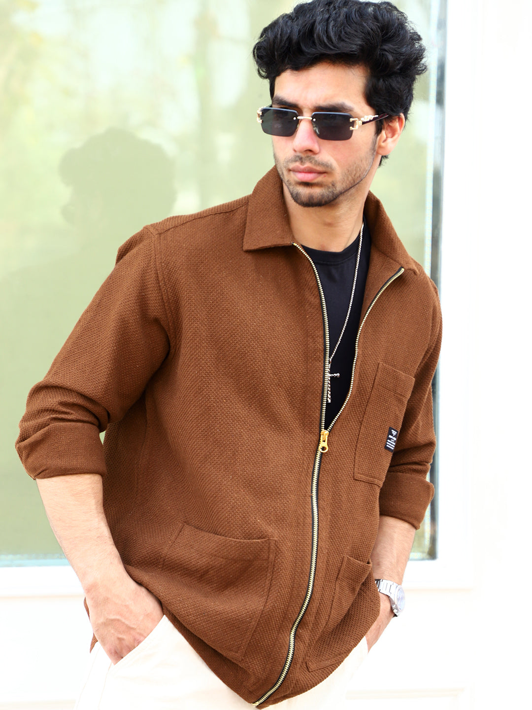 Honey Drift Brown Ribbed Shacket