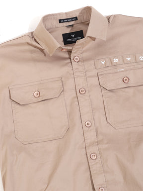 Khaki Texture Solid Plain Half Sleeve Shirt