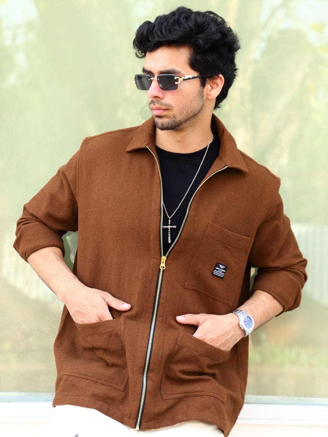 Honey Drift Brown Ribbed Shacket
