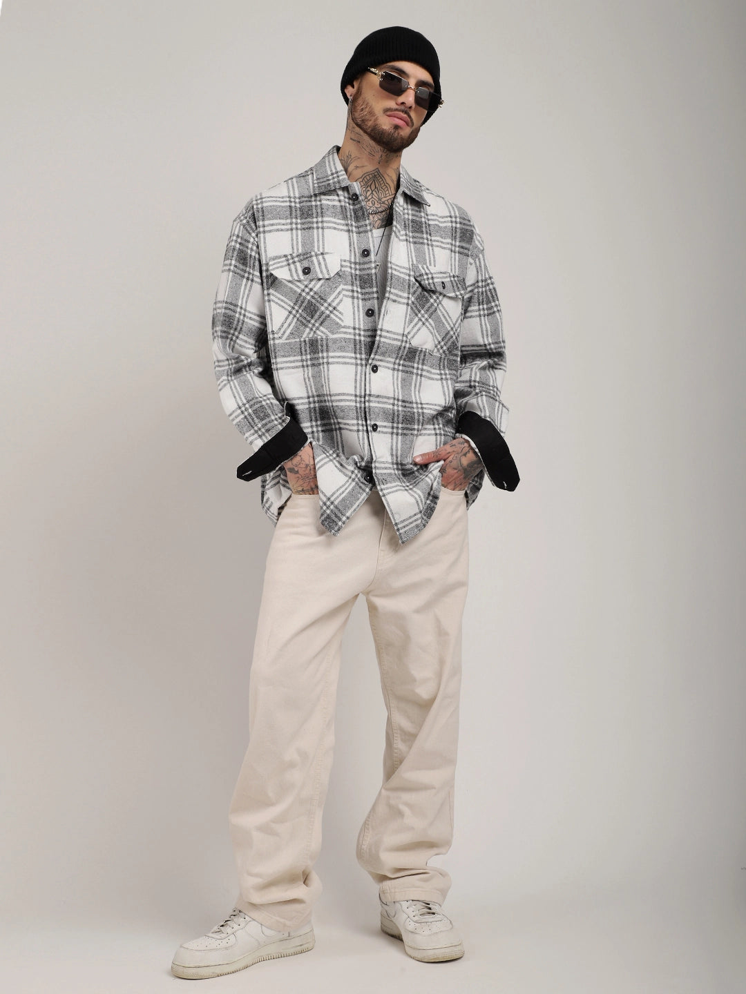 Fabric Falanel Check White Full Sleeve Shirt