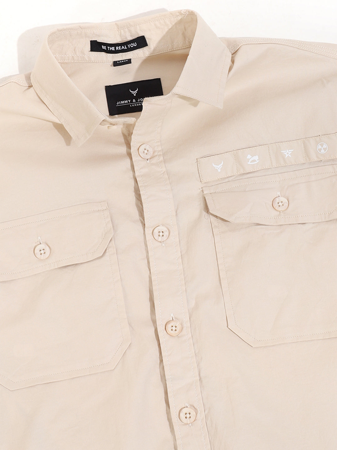 Beige Texture Solid Plain Half Sleeve Shirt