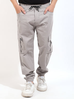 Beige Cotton Twill Jogger Fit Cargo