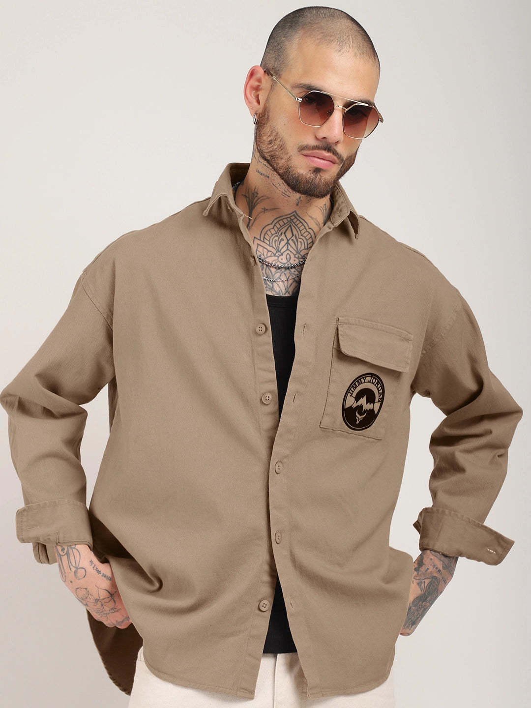 Crown Street Khaki Oversized Denim Shirt