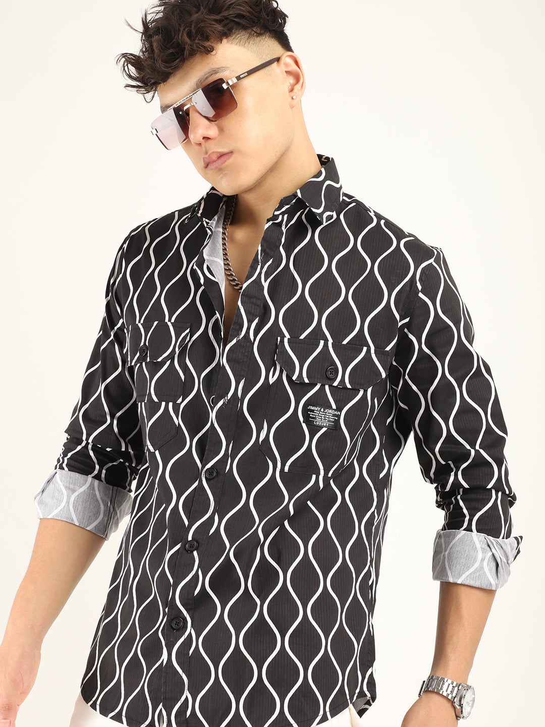 Chess Codd Black Lining Print Full Sleeve Shirt