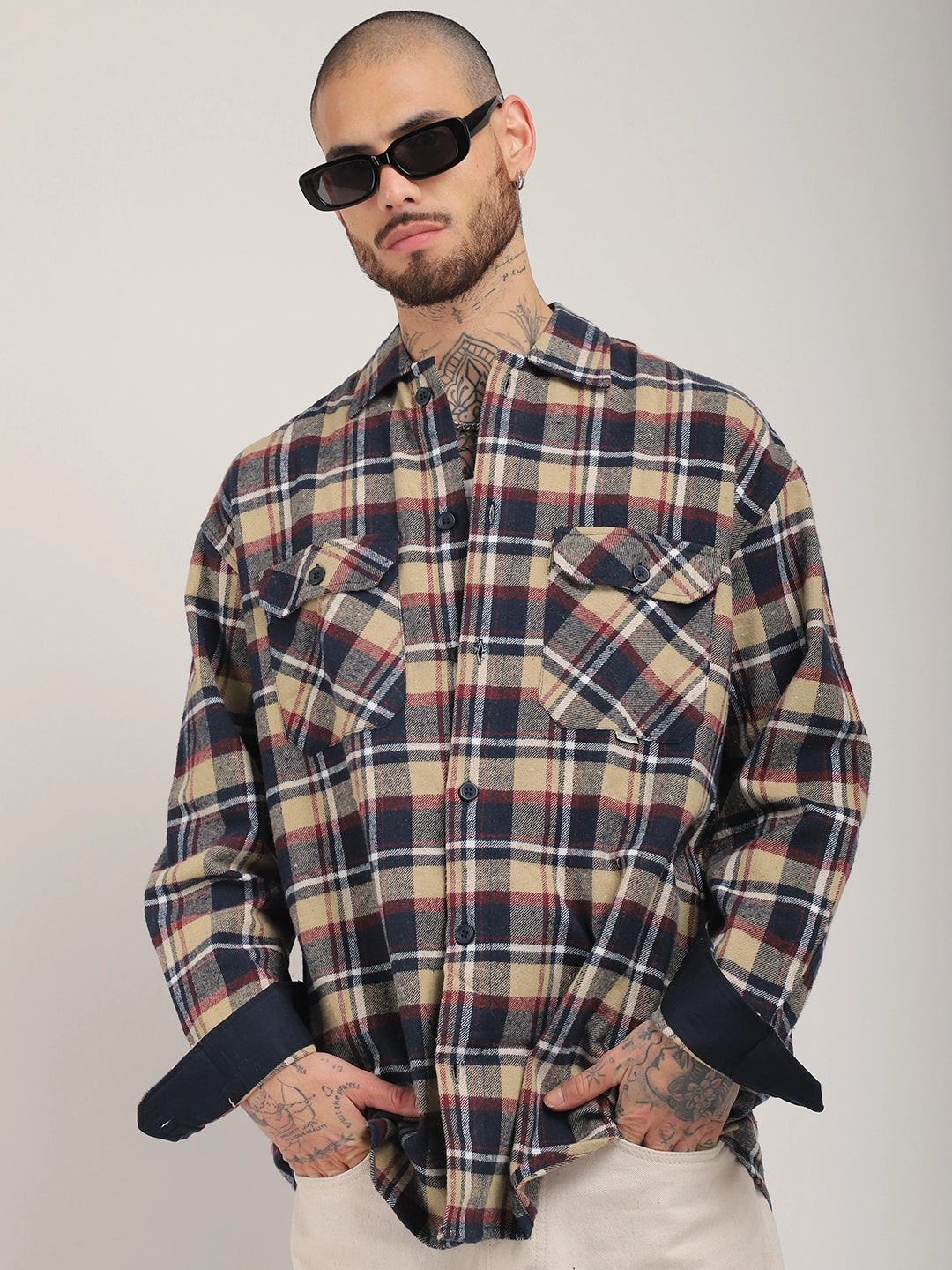 Fabric Falanel Check Beige Full Sleeve Shirt