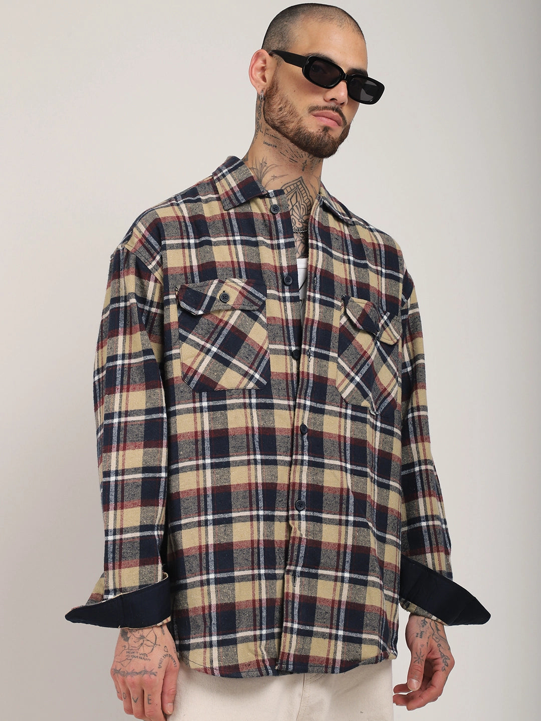 Fabric Falanel Check Beige Full Sleeve Shirt