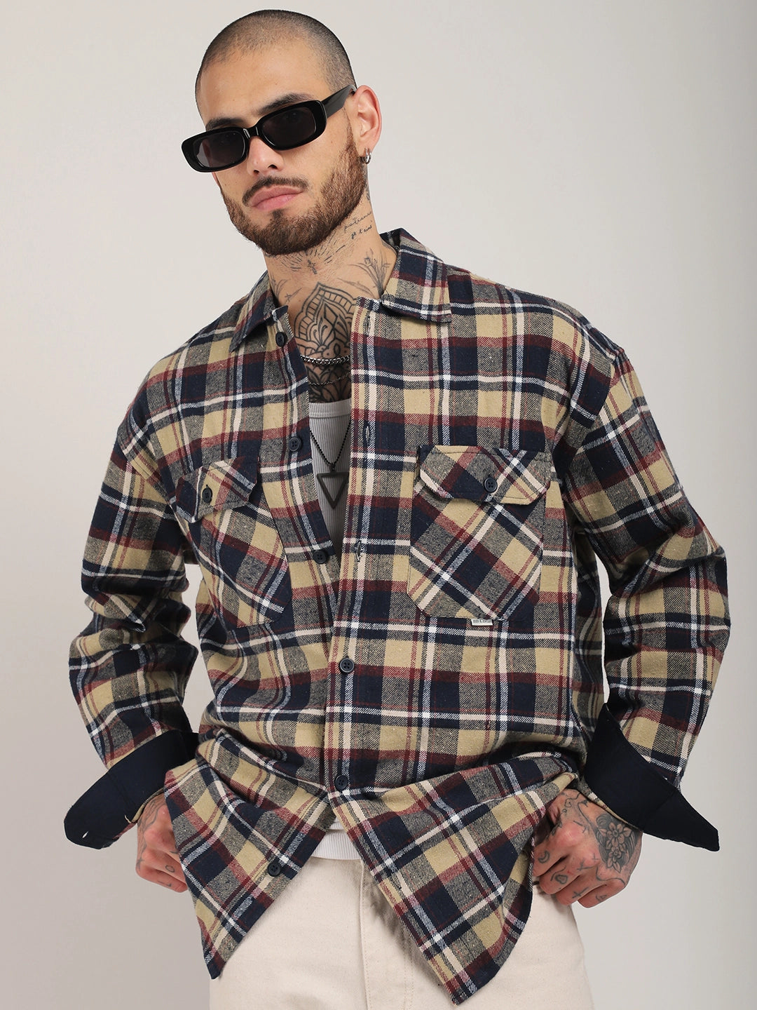 Fabric Falanel Check Beige Full Sleeve Shirt