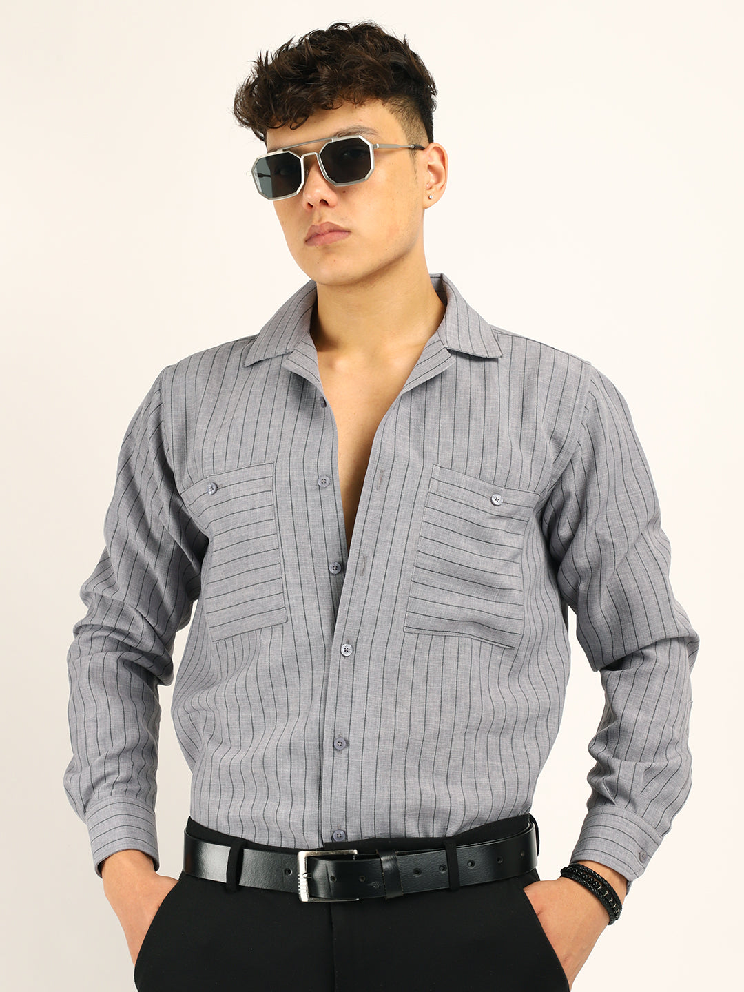 Linen Acuaa Grey Full Sleeve Shirt