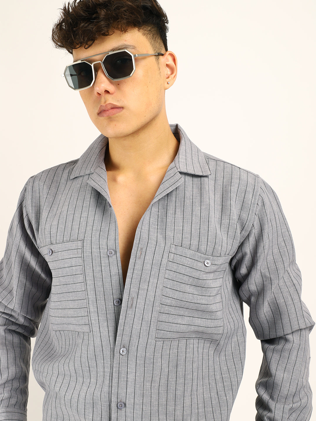 Linen Acuaa Grey Full Sleeve Shirt