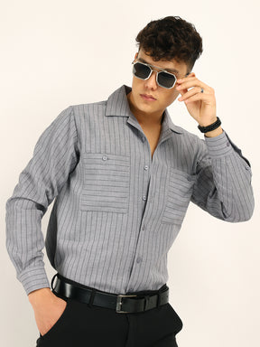 Linen Acuaa Grey Full Sleeve Shirt