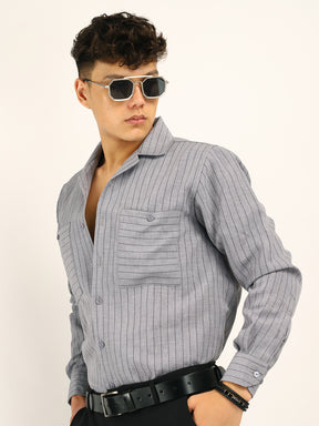 Linen Acuaa Grey Full Sleeve Shirt