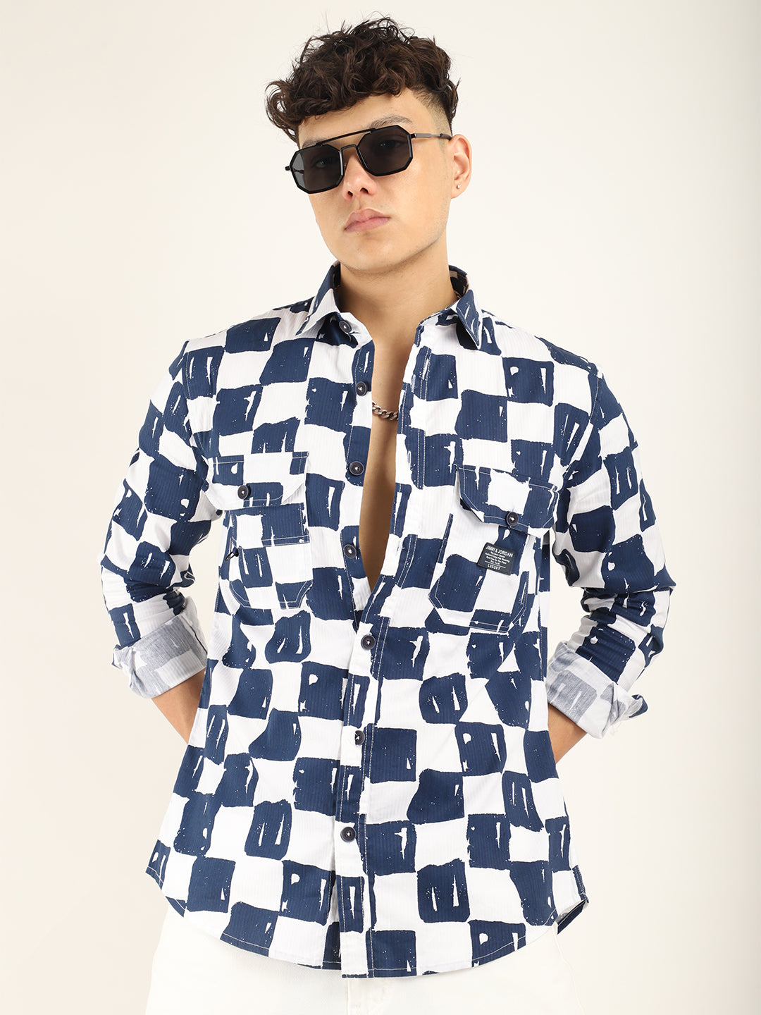 Chess Codd Navy Box Print Full Sleeve Shirt