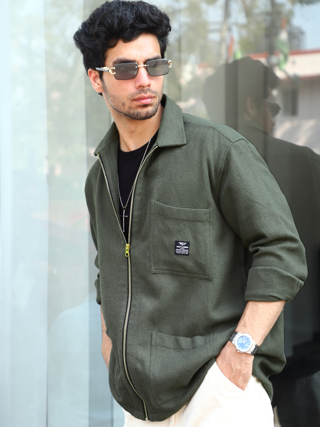 Honey Drift Olive Ribbed Shacket