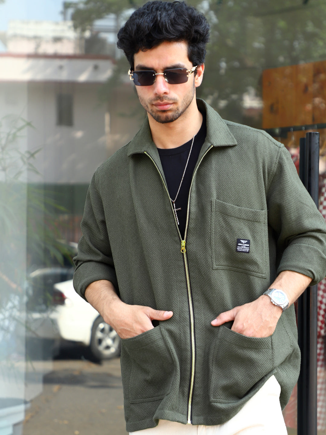 Honey Drift Olive Ribbed Shacket