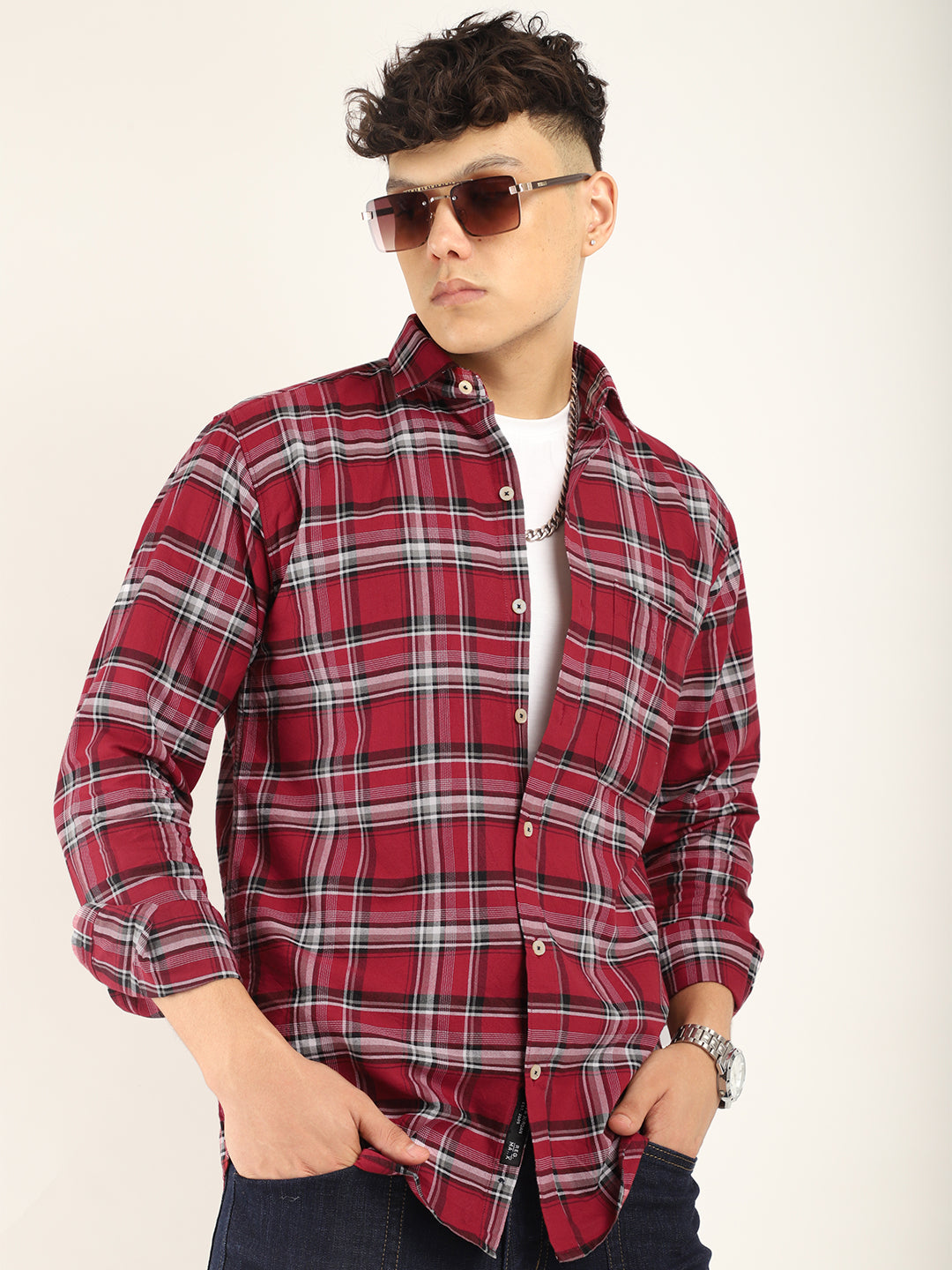 Alexndre Cotton Wine Full Sleeve Shirt